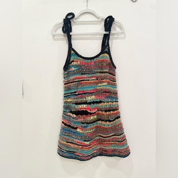 ALANUI Over The Rainbow Crochet Mini Dress Brown Yellow multicolor Large - Picture 8 of 12